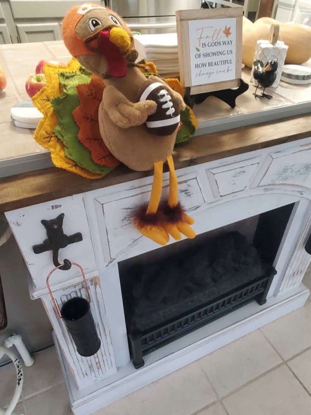 Plush Thanksgiving Sitting Football Turkey Décor in Brown and Orange -nwt